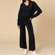 Load image into Gallery viewer, Softies Black V-Neck Lounge Set