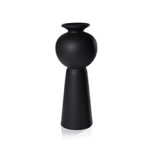 Load image into Gallery viewer, Two matte black modern vases with sculptural silhouettes, placed against a wooden background.