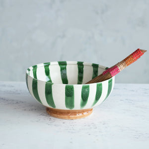 Green Striped Stoneware Bowl available at Bench Home
