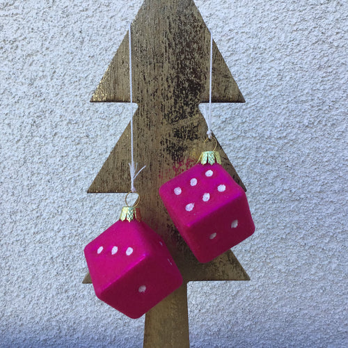 Fuzzy Pink Dice Ornament