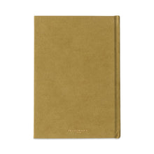 Load image into Gallery viewer, Back of a gold colored journal wrapped in book cloth, on a white background.