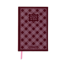 Load image into Gallery viewer, Vintage styled  maroon and white checkered pattern journal with white text, and a pink ribbon bookmark. Journal is covered with book cloth. "I Don't Cook But I Like To Stir The Pot" in a maroon bubble bordered in white and in white print at the top of the journal. "Recipe for Disaster" in a white bordered rectangle at the bottom of the journal and in white print. On a white background.