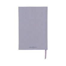 Load image into Gallery viewer, Back cover of a gray journal with a champagne -colored ribbon bookmark. "DESIGN WORKS" in blue text at the bottom of the journal. Against a white background.
