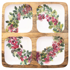 Cranberry Wreath 4-Section Tray available at Bench Home