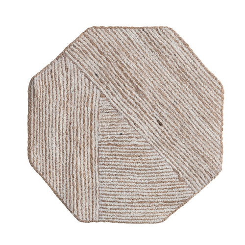 Hexagonal cotton jute placemat on a white background.