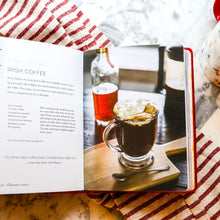 Load image into Gallery viewer, Open "Romantic Cocktails" recipe book showing "Irish Coffee" recipe with photo of coffee drink in a glass mug. 