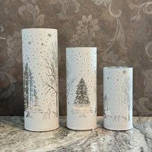 Load image into Gallery viewer, White Engraved Winter Scene LED Rotating Cylinders