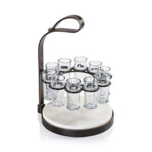 Load image into Gallery viewer, ZODAX Tequilero 10 Shot Tequila Set with Marble Cutting Board - Dark Bronze