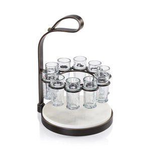 ZODAX Tequilero 10 Shot Tequila Set with Marble Cutting Board - Dark Bronze available at Bench Home