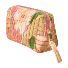 Load image into Gallery viewer, Quilted fabric zipper pouch with a floral pattern on a white background