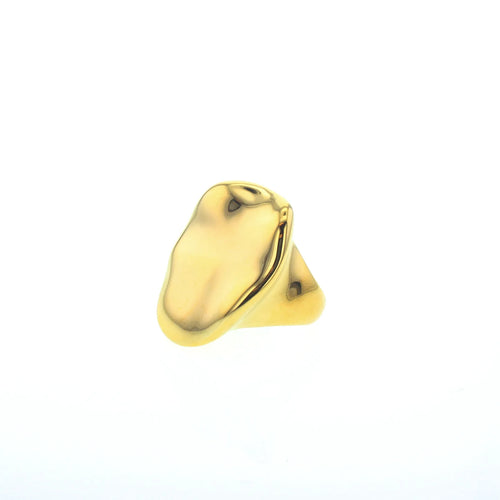 Gold hammered ring on a white background. 