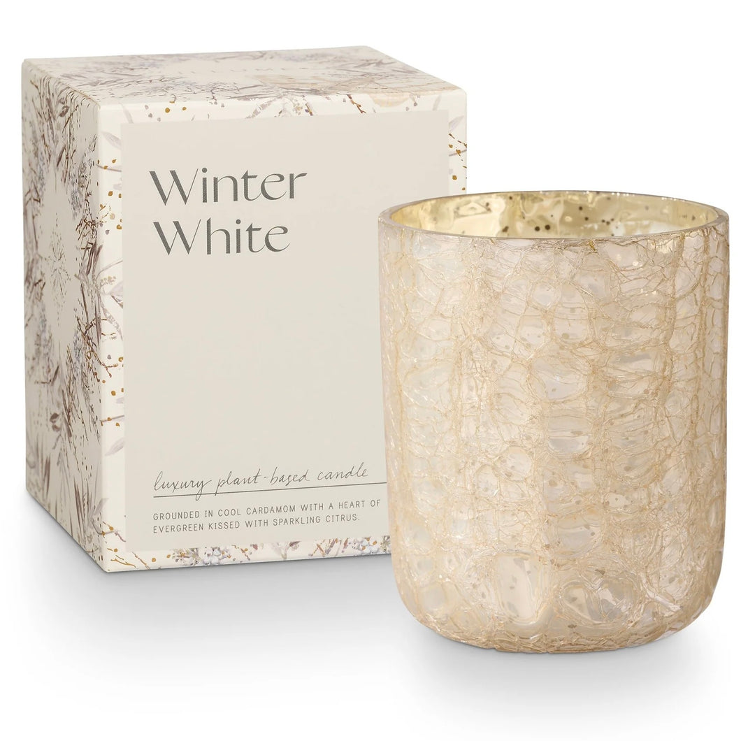 White Winter Crackle Glass Boxed Candle
