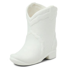 Load image into Gallery viewer, White matte finished cowboy boot with embossed features .Fragrance container.   On a white background.