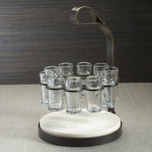 Load image into Gallery viewer, ZODAX Tequilero 10 Shot Tequila Set with Marble Cutting Board - Dark Bronze
