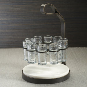 ZODAX Tequilero 10 Shot Tequila Set with Marble Cutting Board - Dark Bronze available at Bench Home