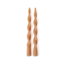 Load image into Gallery viewer, Set of two 12-inch desert beige colored twist candles against a white background. 