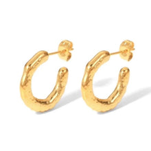 Load image into Gallery viewer, Gold hoop earrings on a white background