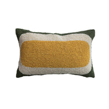 Load image into Gallery viewer, Beaded Lumbar Pillow, mustard yellow, white, and olive green lumbar pillow with geometric beaded pattern against white background. 