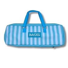 Load image into Gallery viewer, Blue striped Mahjong carrying bag with top handles and a blue rectangular "RACKS" patch, displayed on a white background.