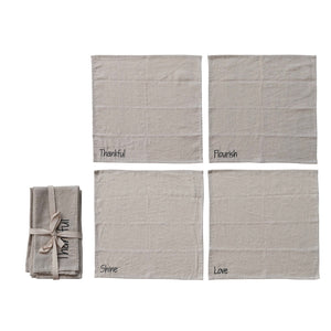 Cotton & Linen Napkin w/ Embroidered Words | Set of 4 available at Bench Home