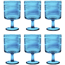 Load image into Gallery viewer, Six cobalt blue plastic beaded stacking goblets, shown together on a white background. 