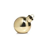 Load image into Gallery viewer, An oversized gold metallic glass ornament ball with a flat bottom, a metal ring at the top, and LED lights displayed on a white surface. 