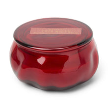 Load image into Gallery viewer, Red glass container with lid on top. Against a white background. 