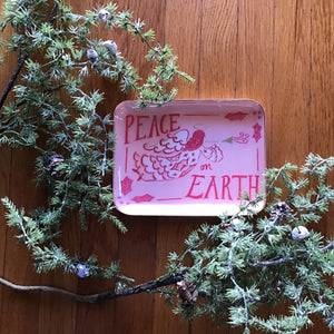 Enameled Metal Tray with Holiday Saying, Image & Gold Edge, 2 Styles available at Bench Home