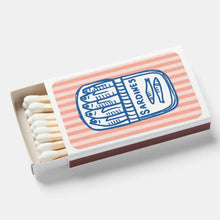 Load image into Gallery viewer, Matchbox with striped design and &#39;Sardines&#39; illustration on a white background