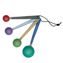 Load image into Gallery viewer, Set of 4 colorful measuring spoons on a white background.