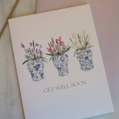 Greeting card with floral illustrations and 