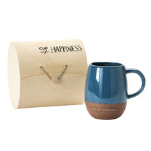 Load image into Gallery viewer, Blue mug inscribed with &quot;Cup of happiness&quot; including wooden box