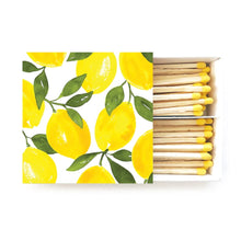 Load image into Gallery viewer, Matchbox with lemon design on the cover and yellow tipped matches.