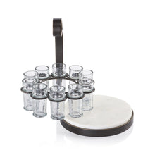 Load image into Gallery viewer, ZODAX Tequilero 10 Shot Tequila Set with Marble Cutting Board - Dark Bronze