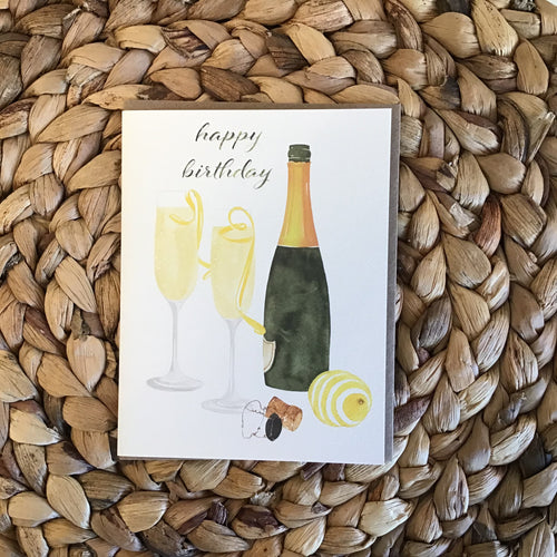 birthday card with Champagne and lemons, 