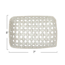 Load image into Gallery viewer, A white stoneware latticework basket with dimensions 5&quot;x 7&quot; , against a white background.