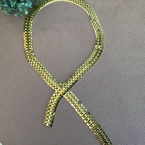 flat woven gold lariat necklace