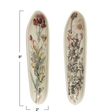 Load image into Gallery viewer, Two white ceramic cookie dishes with floral patterns and measurements 8&quot; x 2&quot; on a white background.