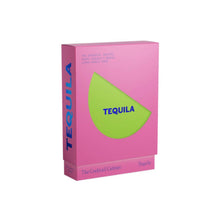 Load image into Gallery viewer, Pink recipe box with a lime green semi-circle center and &quot;Tequila&quot; in blue text displayed against a white background.  