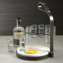 Load image into Gallery viewer, ZODAX Tequilero 10 Shot Tequila Set with Marble Cutting Board - Dark Bronze