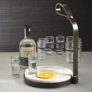 ZODAX Tequilero 10 Shot Tequila Set with Marble Cutting Board - Dark Bronze available at Bench Home