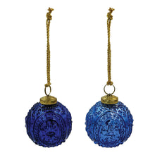 Load image into Gallery viewer, Blue Embossed Mercury Glass Ornament | Two Styles