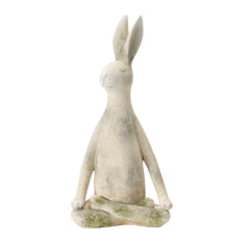 Load image into Gallery viewer, A antiqued white resin rabbit sitting in a yoga pose against a white background.