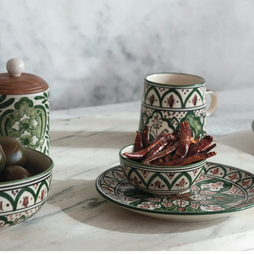 Green Painted Stoneware Bowl