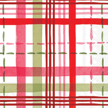 Load image into Gallery viewer, Plaid pattern featuring red, pink, green, and white lines with stitched-style detailing.