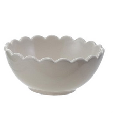 Load image into Gallery viewer, White stoneware bowl with a scalloped edge displayed against a white background.