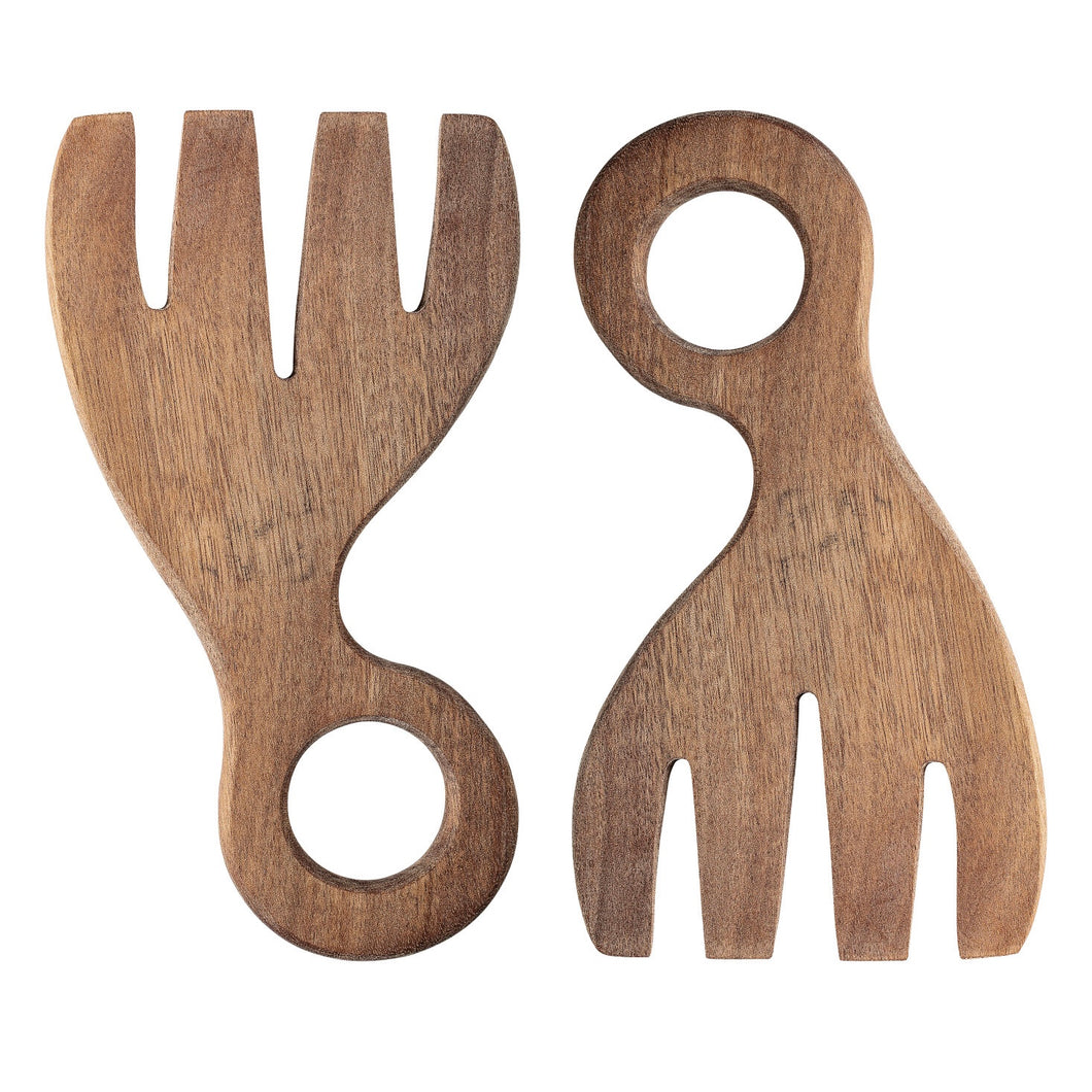 Two Acacia wooden salad servers on a white background.