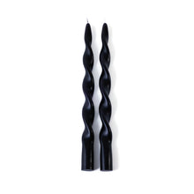Load image into Gallery viewer, Set of two 12-inch black twist candles against a white background. 