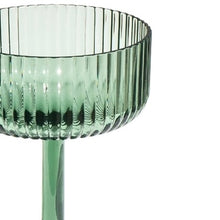 Load image into Gallery viewer, Sage green coupe glass with pronounced vertical ribbing, displayed on a white background.  