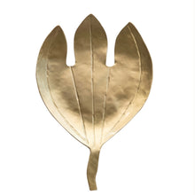 Load image into Gallery viewer, Brass Flower Dish, smooth brass leaf-shaped dish with three-pointed top against white background.